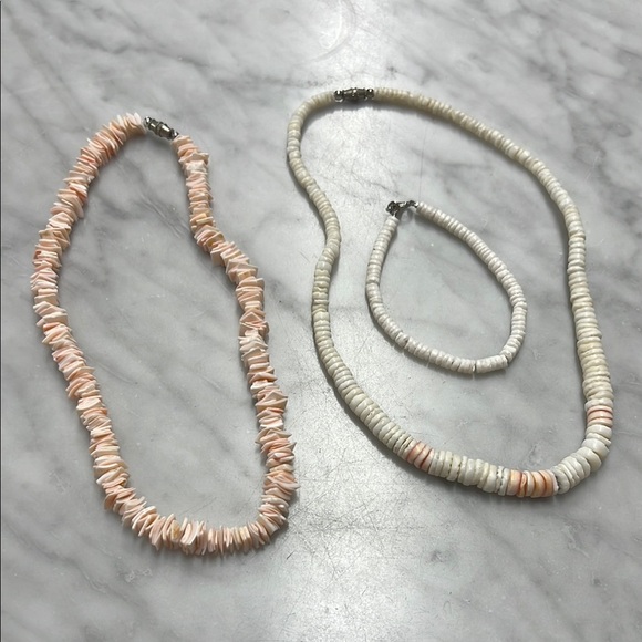 Vintage Pink Puka Shell Necklace Puka Shell Necklace and Puka Shell Bracelet - Picture 1 of 10